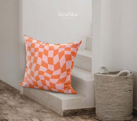 Pink Coral Checkered Pillow Cover | Danish Pastel Pillow Case 18x18 14x14 | Y2K Aesthetic Cushion 20x20 16x16 | VSCO Funky Room Decor