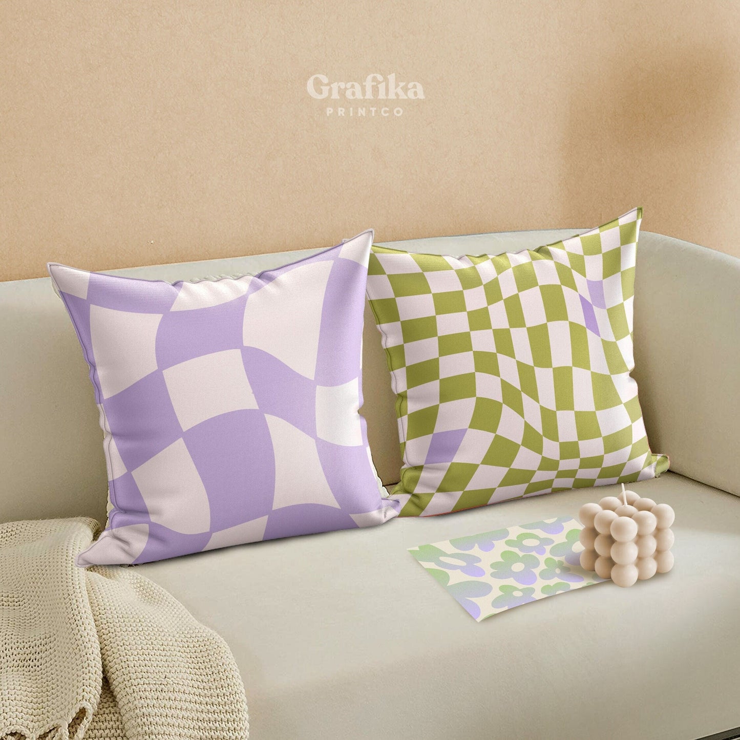 Lilac Olive Green Checkered Pillow Cover Set of 2 | Danish Pastel Cushion 20x20 | Y2K Room Decor | Aesthetic Pillow 18x18 16x16