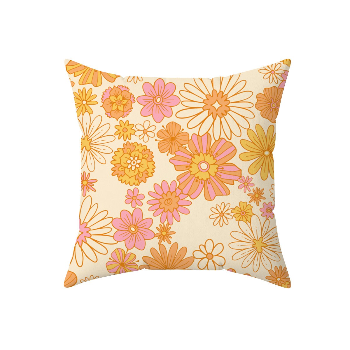 Retro Daisy Wavy Pillow Cover Set of 2 | Danish Pastel Cushion 20x20 | Y2K Groovy Room Decor | Aesthetic Pillow 18x18 16x16 14x14in