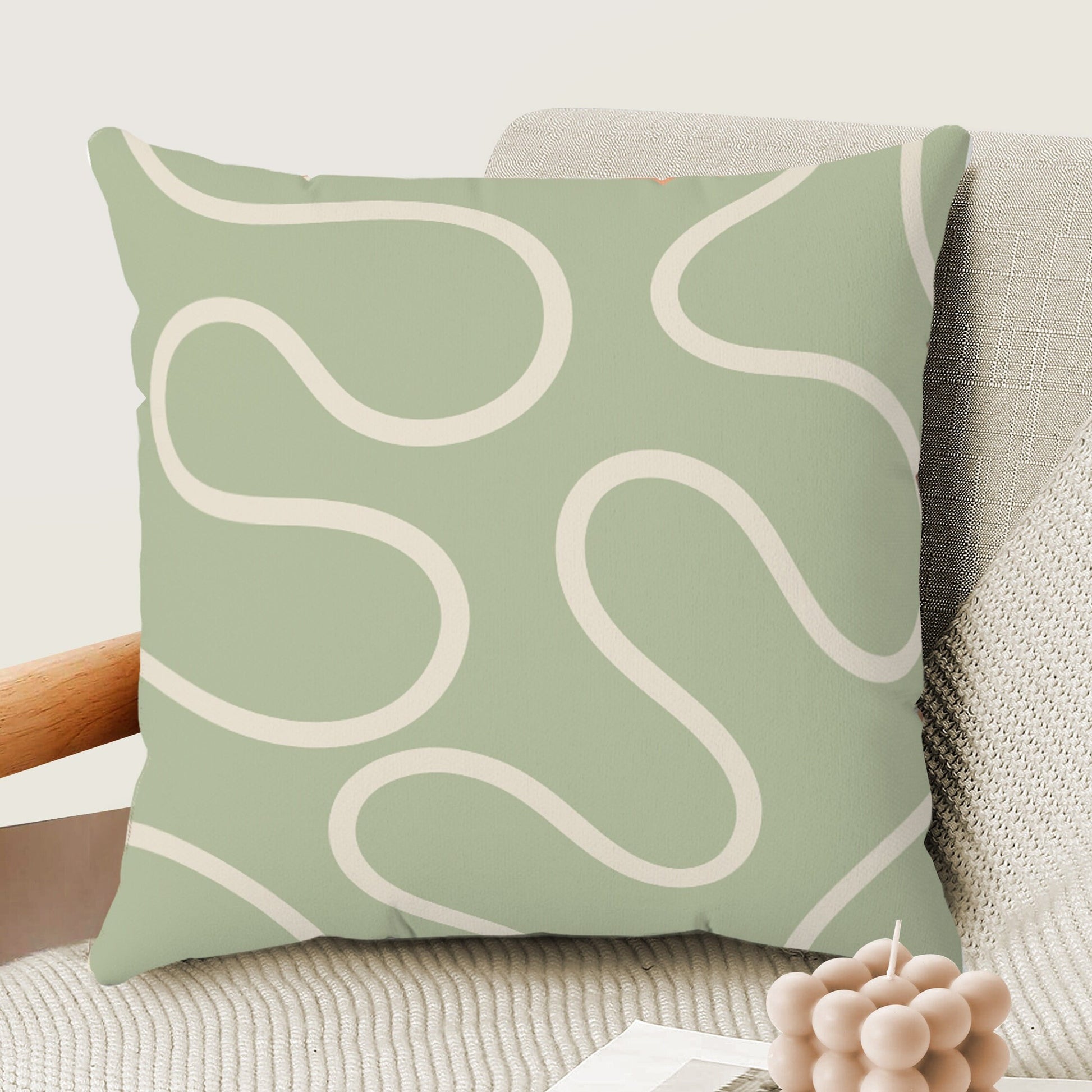 Sage Green Groovy Line Throw Pillow Cover | Danish Pastel Pillow Case 18x18 | Y2K Aesthetic Cushion 20x20 16x16 | VSCO Funky Room Decor