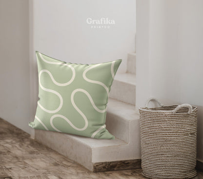 Sage Green Groovy Line Throw Pillow Cover | Danish Pastel Pillow Case 18x18 | Y2K Aesthetic Cushion 20x20 16x16 | VSCO Funky Room Decor