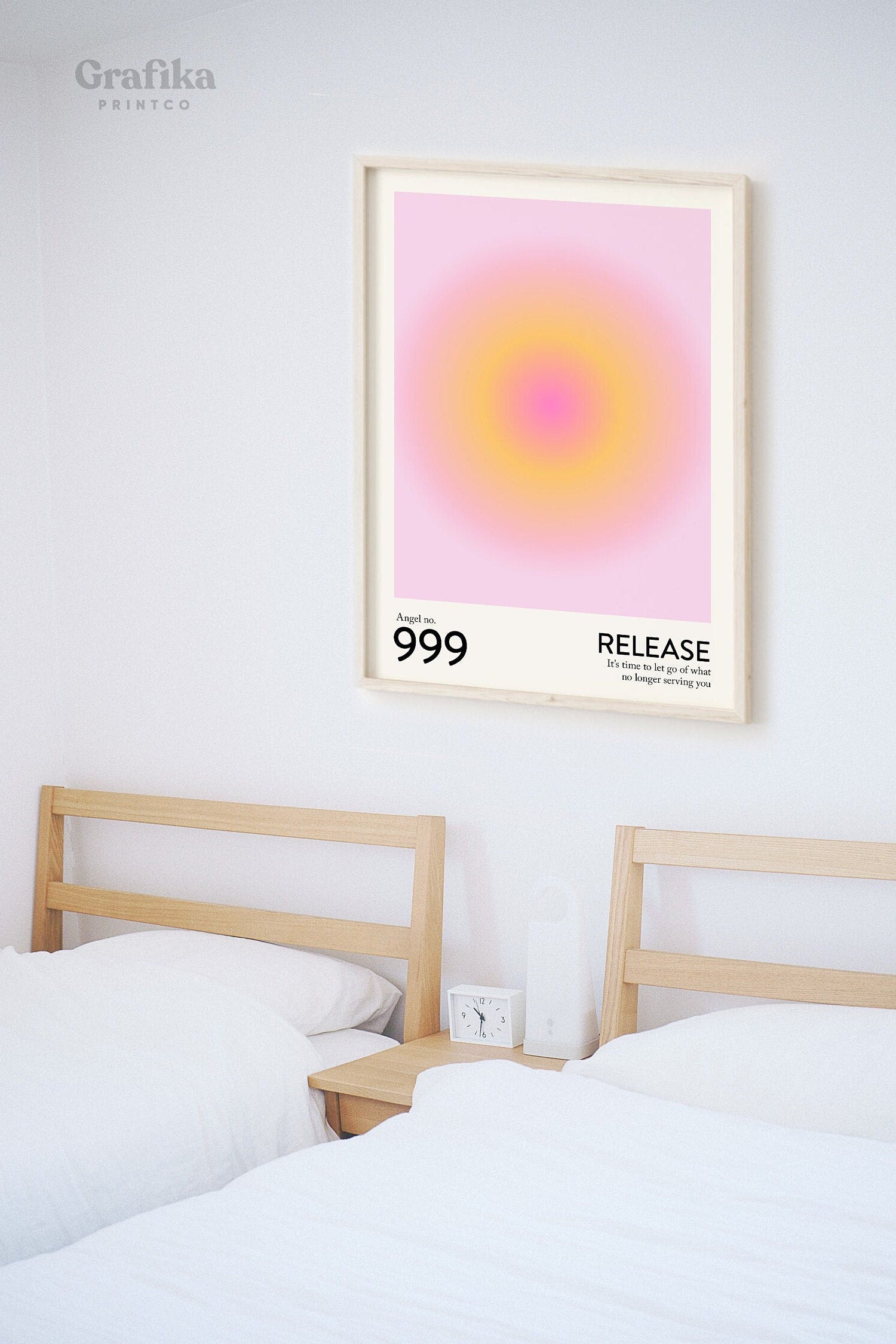 Angel Number 999 Poster | Trendy Pink Gradient Aura Energy Spiritual Wall Art | Aesthetic Room Decor | Instant Download