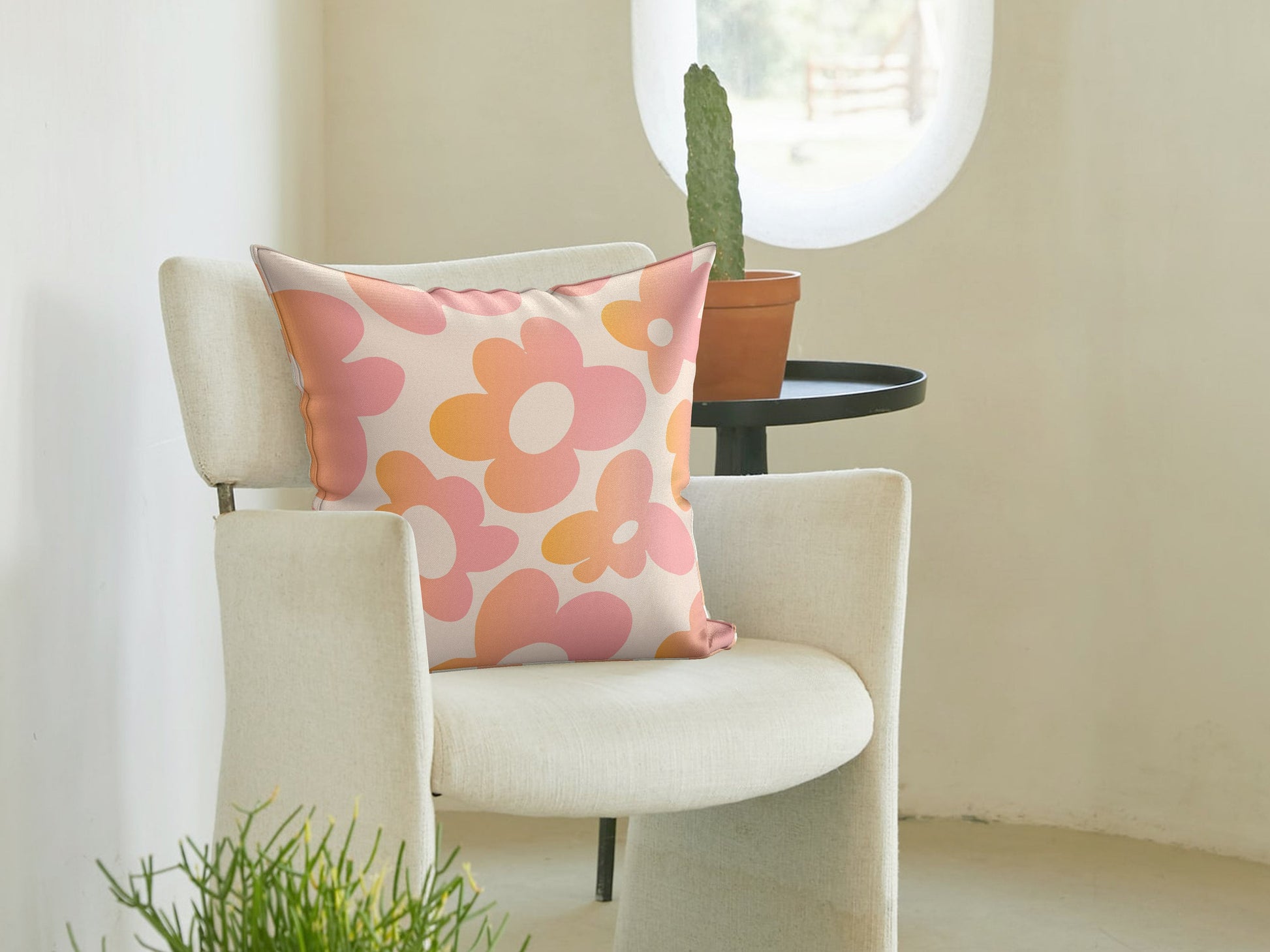 Pink Orange Floral Pillow Cover | Danish Pastel Groovy Pillow 18x18 12x12 | Y2K Aesthetic Cushion 14x14 16x16 | VSCO Funky Room Decor