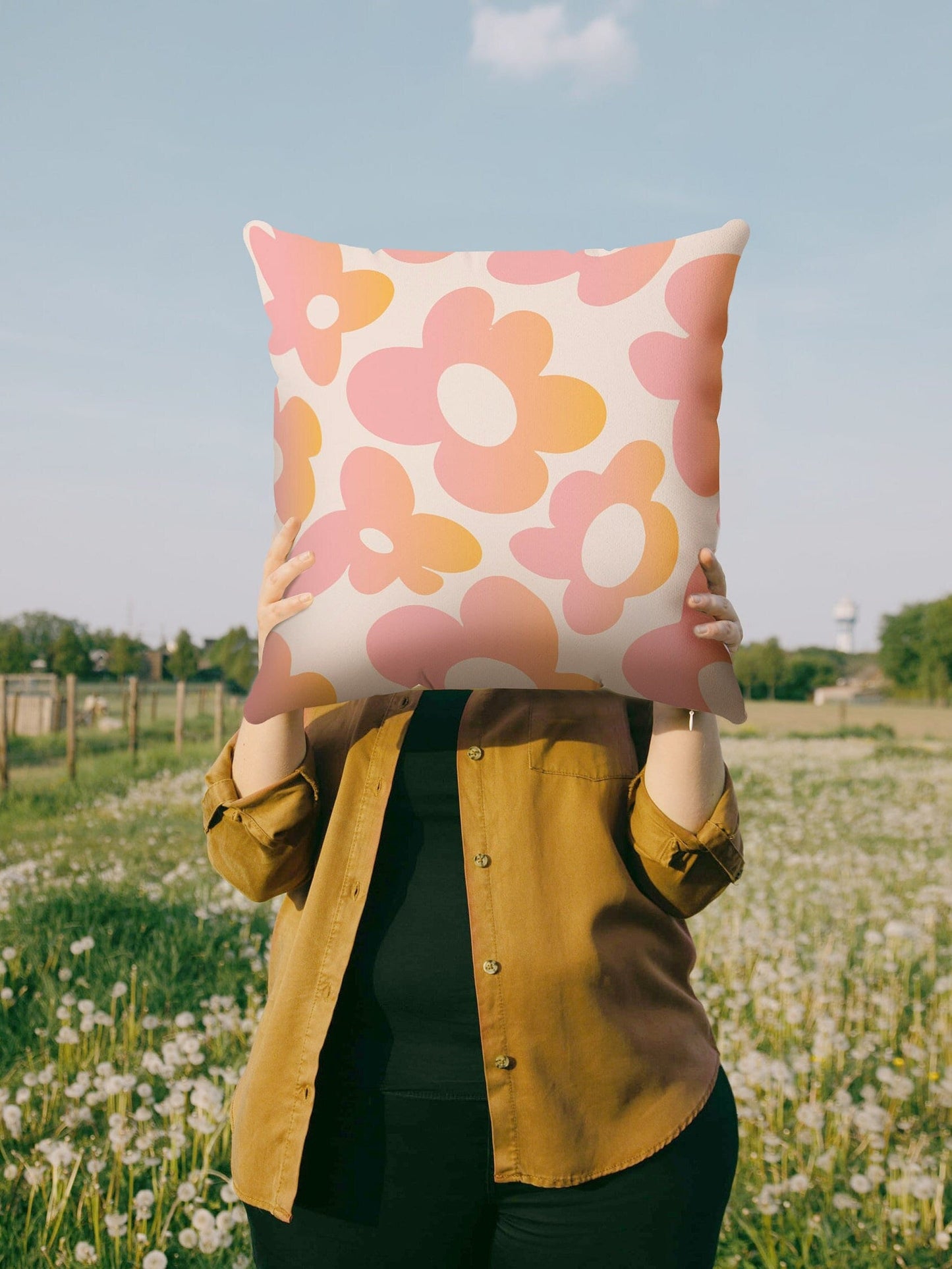 Pink Orange Floral Pillow Cover | Danish Pastel Groovy Pillow 18x18 12x12 | Y2K Aesthetic Cushion 14x14 16x16 | VSCO Funky Room Decor