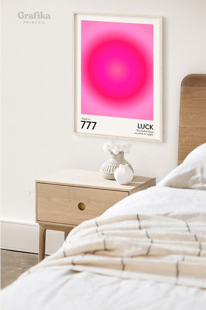 Angel Number 777 "Luck" Poster | Trendy Pink Gradient Aura Energy Spiritual Wall Art | Aesthetic Room Decor | Instant Download