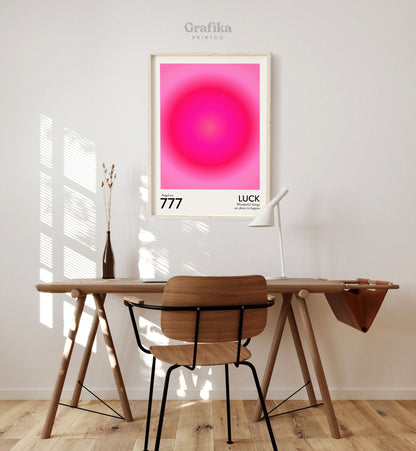 Angel Number 777 "Luck" Poster | Trendy Pink Gradient Aura Energy Spiritual Wall Art | Aesthetic Room Decor | Instant Download