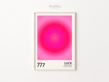 Angel Number 777 "Luck" Poster | Trendy Pink Gradient Aura Energy Spiritual Wall Art | Aesthetic Room Decor | Instant Download