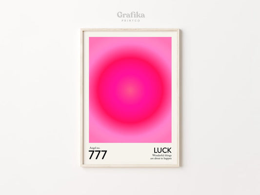 Angel Number 777 "Luck" Poster | Trendy Pink Gradient Aura Energy Spiritual Wall Art | Aesthetic Room Decor | Instant Download