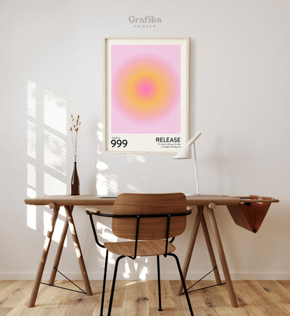 Angel Number 999 Poster | Trendy Pink Gradient Aura Energy Spiritual Wall Art | Aesthetic Room Decor | Instant Download