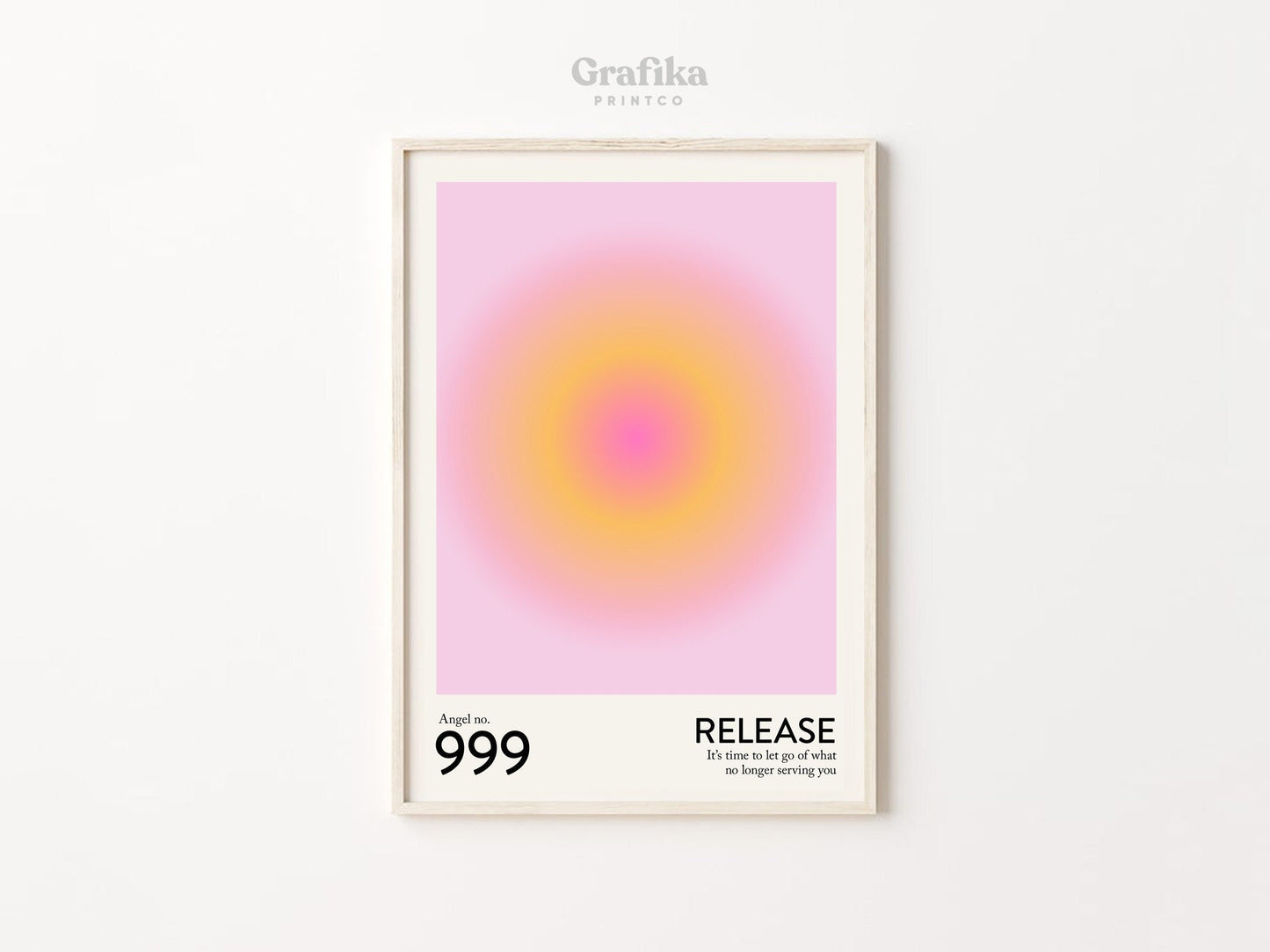 Angel Number 999 Poster | Trendy Pink Gradient Aura Energy Spiritual Wall Art | Aesthetic Room Decor | Instant Download