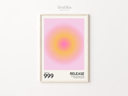 Angel Number 999 Poster | Trendy Pink Gradient Aura Energy Spiritual Wall Art | Aesthetic Room Decor | Instant Download