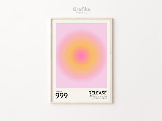 Angel Number 999 Poster | Trendy Pink Gradient Aura Energy Spiritual Wall Art | Aesthetic Room Decor | Instant Download