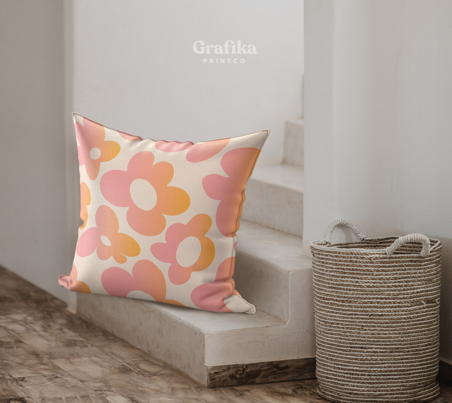 Pink Orange Floral Pillow Cover | Danish Pastel Groovy Pillow 18x18 12x12 | Y2K Aesthetic Cushion 14x14 16x16 | VSCO Funky Room Decor