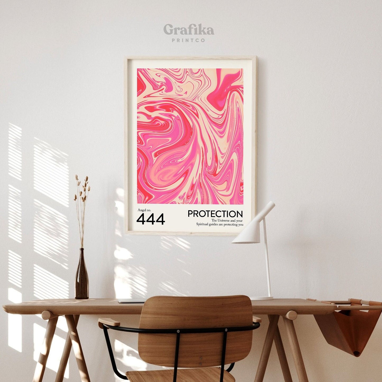 Angel Number 444 Poster | Trendy Pink Abstract Swirl Liquid | Aura Energy Spiritual Wall Art | Aesthetic Room Decor | Instant Download