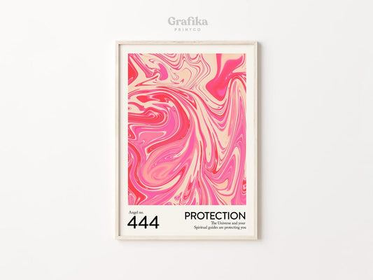 Angel Number 444 Poster | Trendy Pink Abstract Swirl Liquid | Aura Energy Spiritual Wall Art | Aesthetic Room Decor | Instant Download