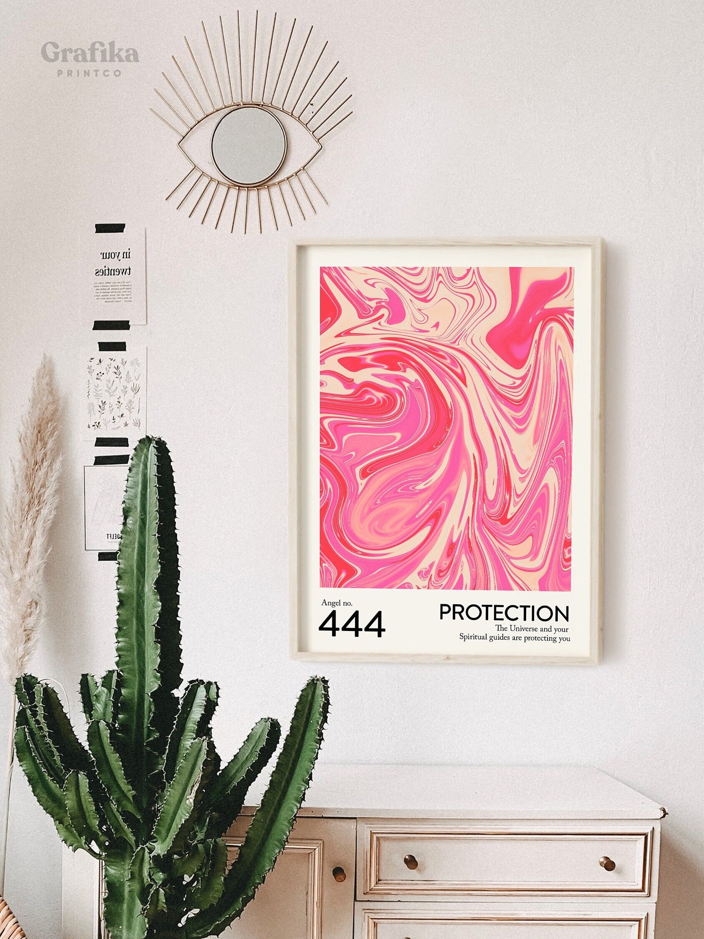 Angel Number 444 Poster | Trendy Pink Abstract Swirl Liquid | Aura Energy Spiritual Wall Art | Aesthetic Room Decor | Instant Download