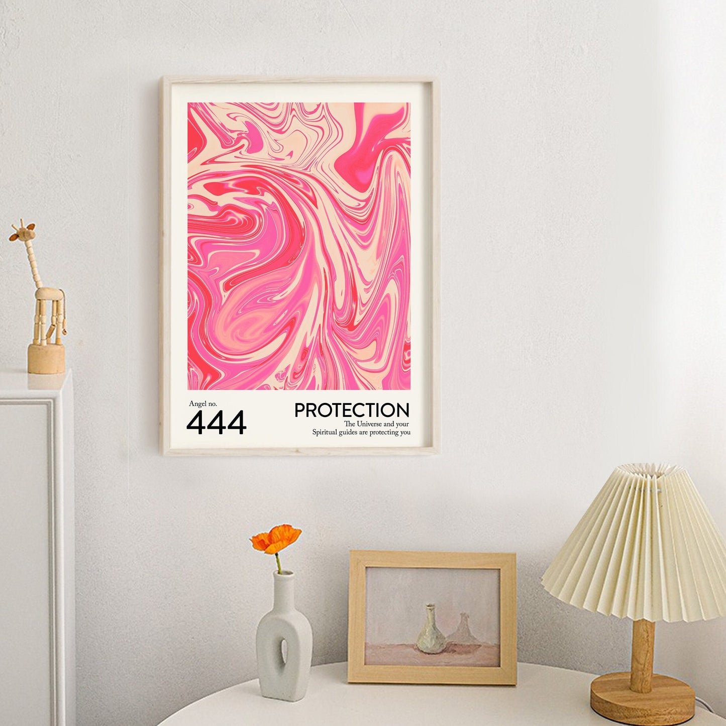 Angel Number 444 Poster | Trendy Pink Abstract Swirl Liquid | Aura Energy Spiritual Wall Art | Aesthetic Room Decor | Instant Download