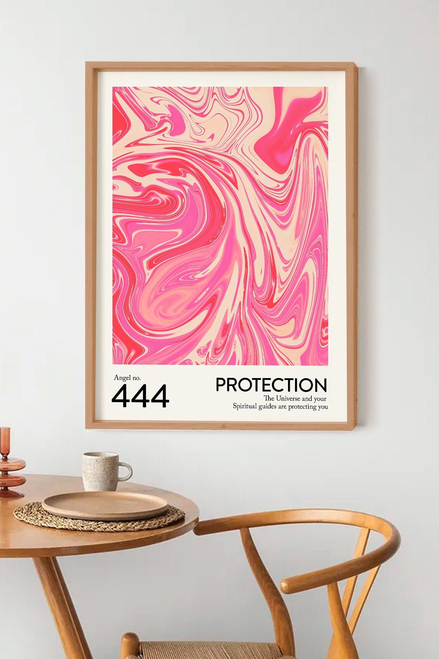 Angel Number 444 Poster | Trendy Pink Abstract Swirl Liquid | Aura Energy Spiritual Wall Art | Aesthetic Room Decor | Instant Download