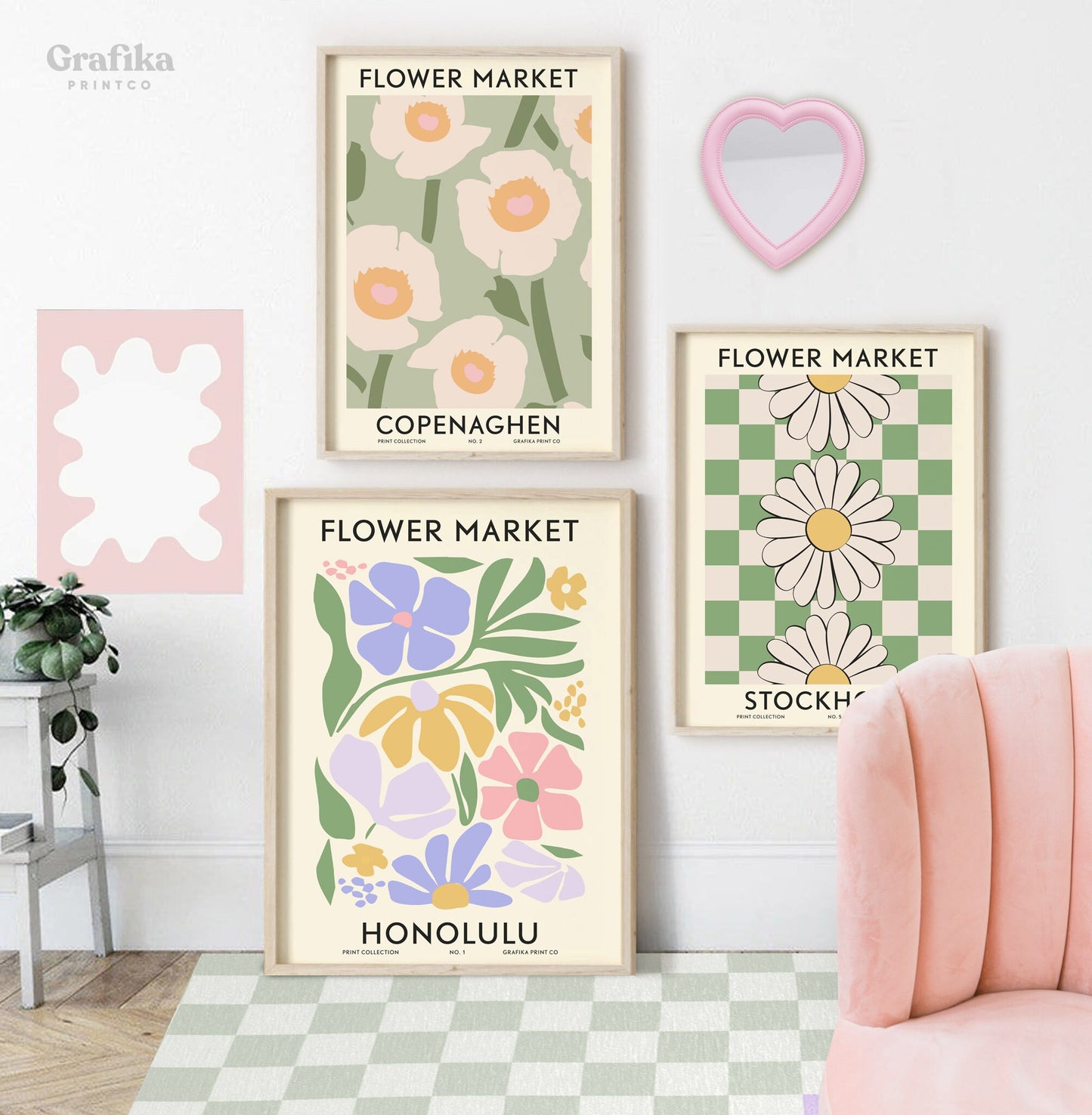 Flower Market Danish Pastel Prints Set of 6 | Botanical Matisse Floral Posters | London Tokyo Print | Custom Wall Art Set | Digital Download