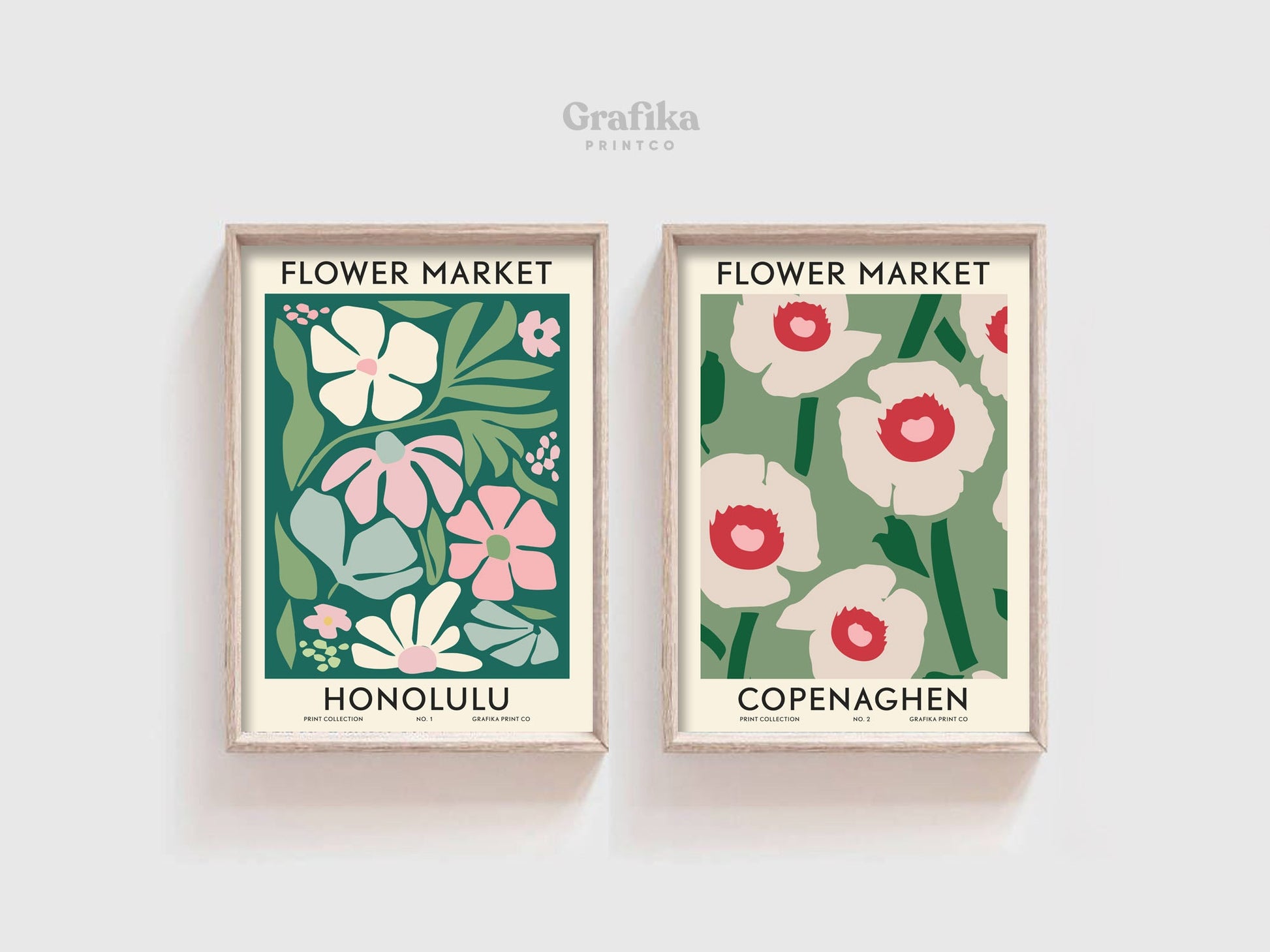 Flower Market Green Pink Print Set of 6 | Botanical Matisse Floral Posters | London Tokyo Print | Custom Wall Art Set | Digital Download