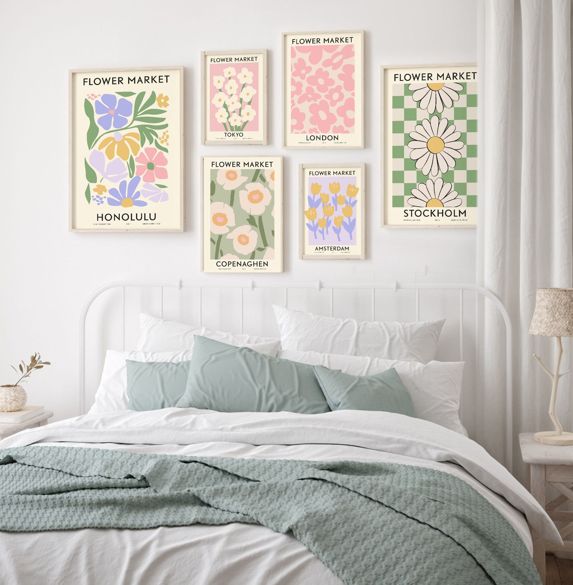 Flower Market Danish Pastel Prints Set of 6 | Botanical Matisse Floral Posters | London Tokyo Print | Custom Wall Art Set | Digital Download