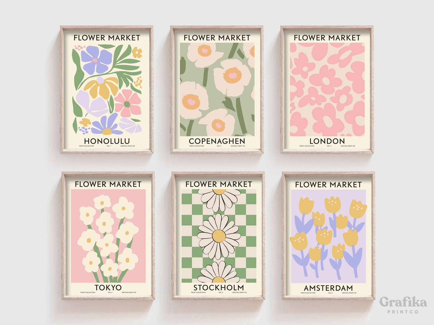 Flower Market Danish Pastel Prints Set of 6 | Botanical Matisse Floral Posters | London Tokyo Print | Custom Wall Art Set | Digital Download