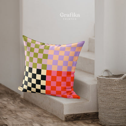 Danish Pastel Checkerboard Throw Pillow Case | Purple Pink Aesthetic Y2K Room Decor | Colorful Indie Alternative Pillows 18x18 20x20 16x16