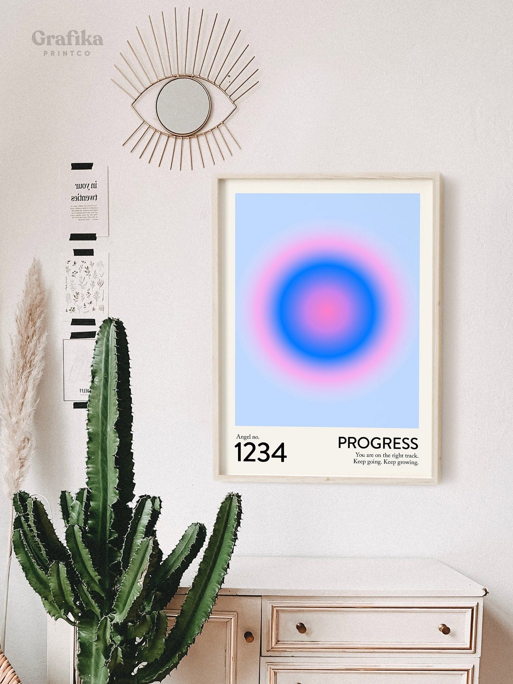 Angel Number 1234 Poster | Trendy Gradient Aura Energy Spiritual Wall Art | Numerology Guardian Angel Print | Instant Download