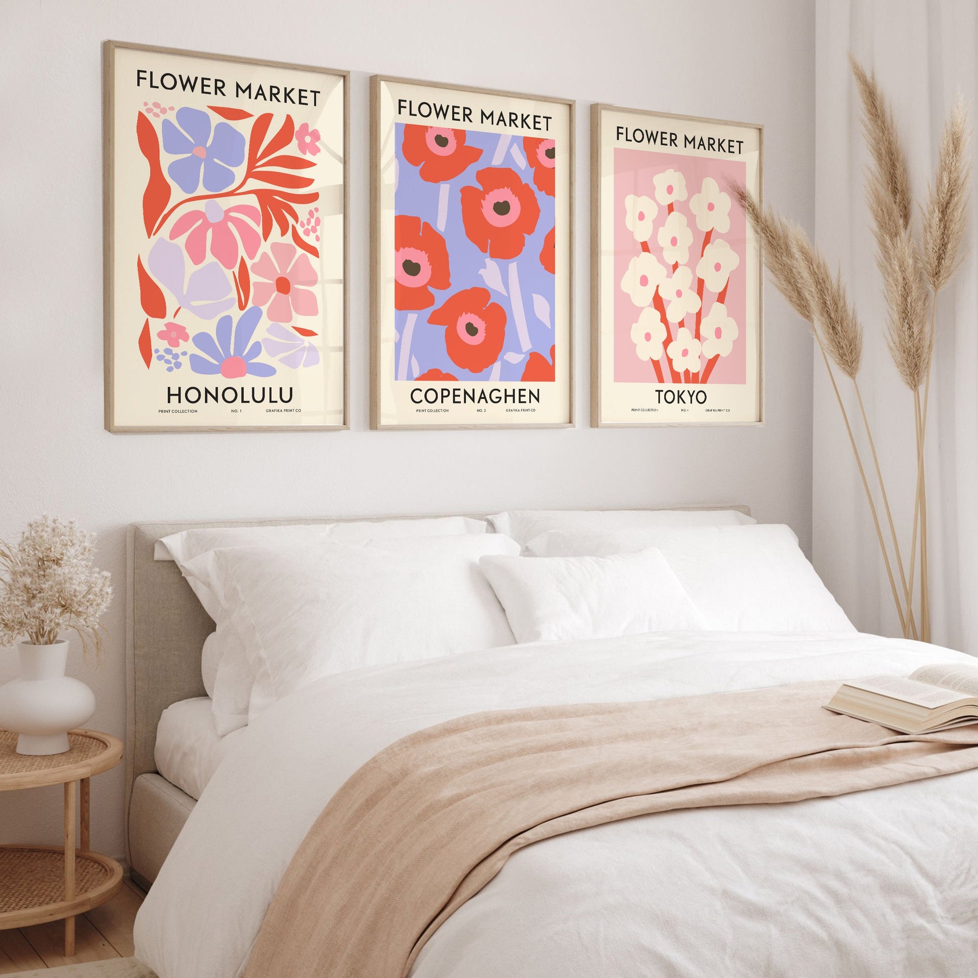 Flower Market Danish Pastel Printable Set of 3 | Botanical Matisse Floral Posters | London Tokyo Print | Custom Wall Art | Digital Download