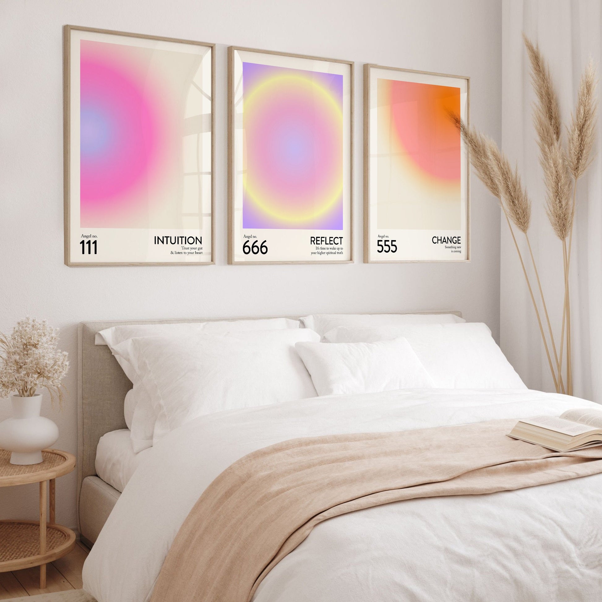 Angel Number Set of 3 Physical Prints | Trendy Gradient Aura Energy Spiritual Wall Art 222 333 888 | Angel Number Art Posters FREE SHIPPING