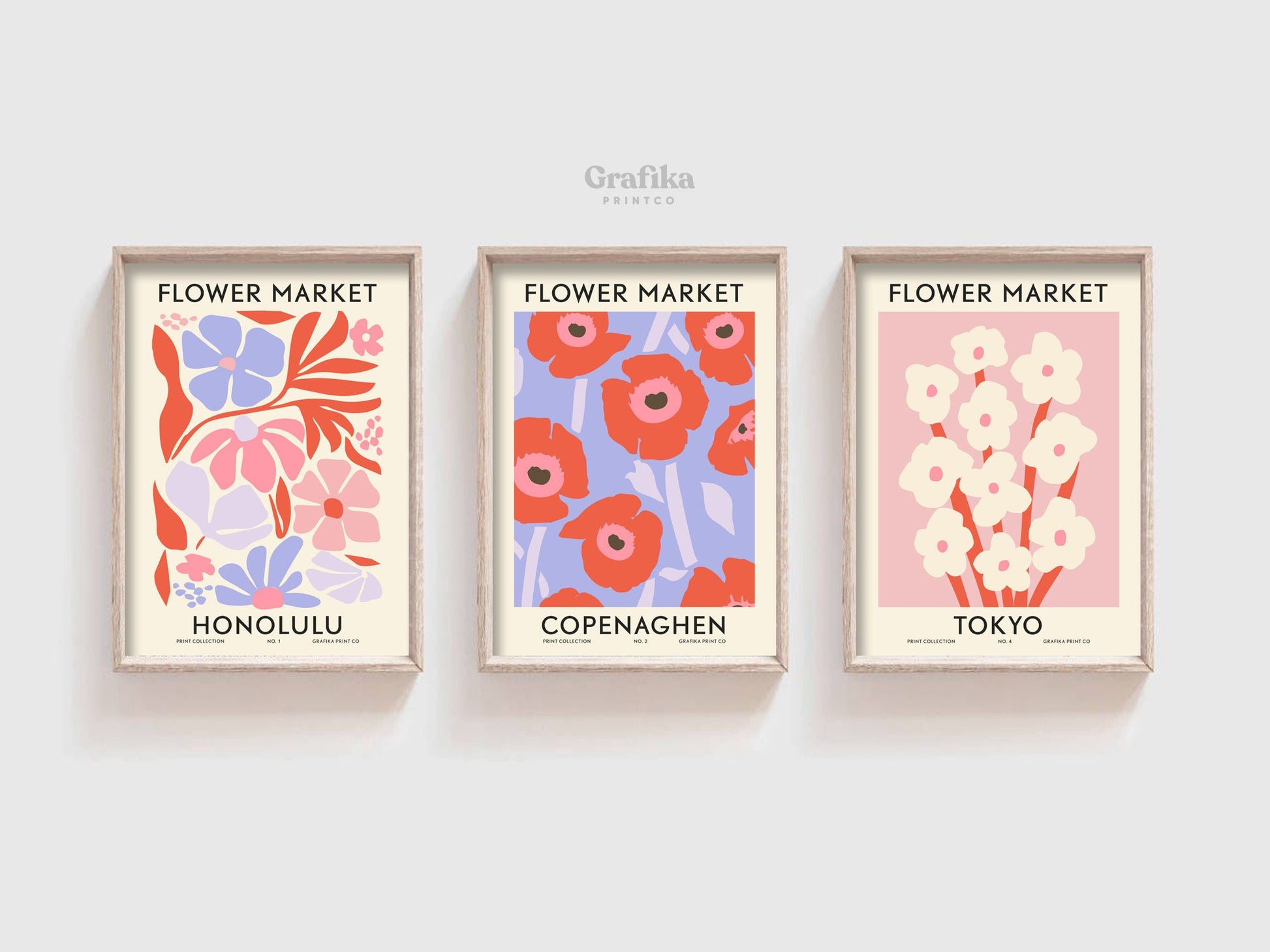 Flower Market Danish Pastel Printable Set of 3 | Botanical Matisse Floral Posters | London Tokyo Print | Custom Wall Art | Digital Download