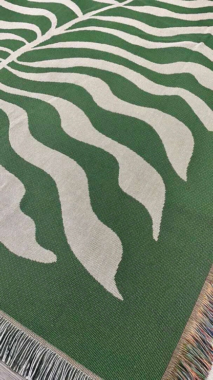 Emerald Green Matisse Leaf Throw Blanket | Modern Farmhouse Decor | Funky Tapestry Woven Blanket | Fringe Sofa Blankets Picnic Blanket Throw