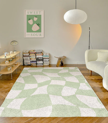 Sage Green Checkered Carpet | Funky Danish Pastel Decor Rug | Bedroom Living Room Rug Modern Y2K Rug | Plush Trendy Accent Rug | Earth Tone