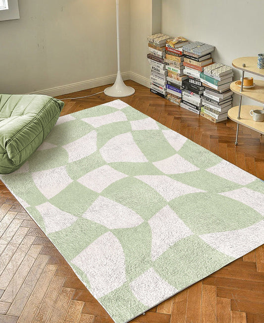 Sage Green Checkered Carpet | Funky Danish Pastel Decor Rug | Bedroom Living Room Rug Modern Y2K Rug | Plush Trendy Accent Rug | Earth Tone