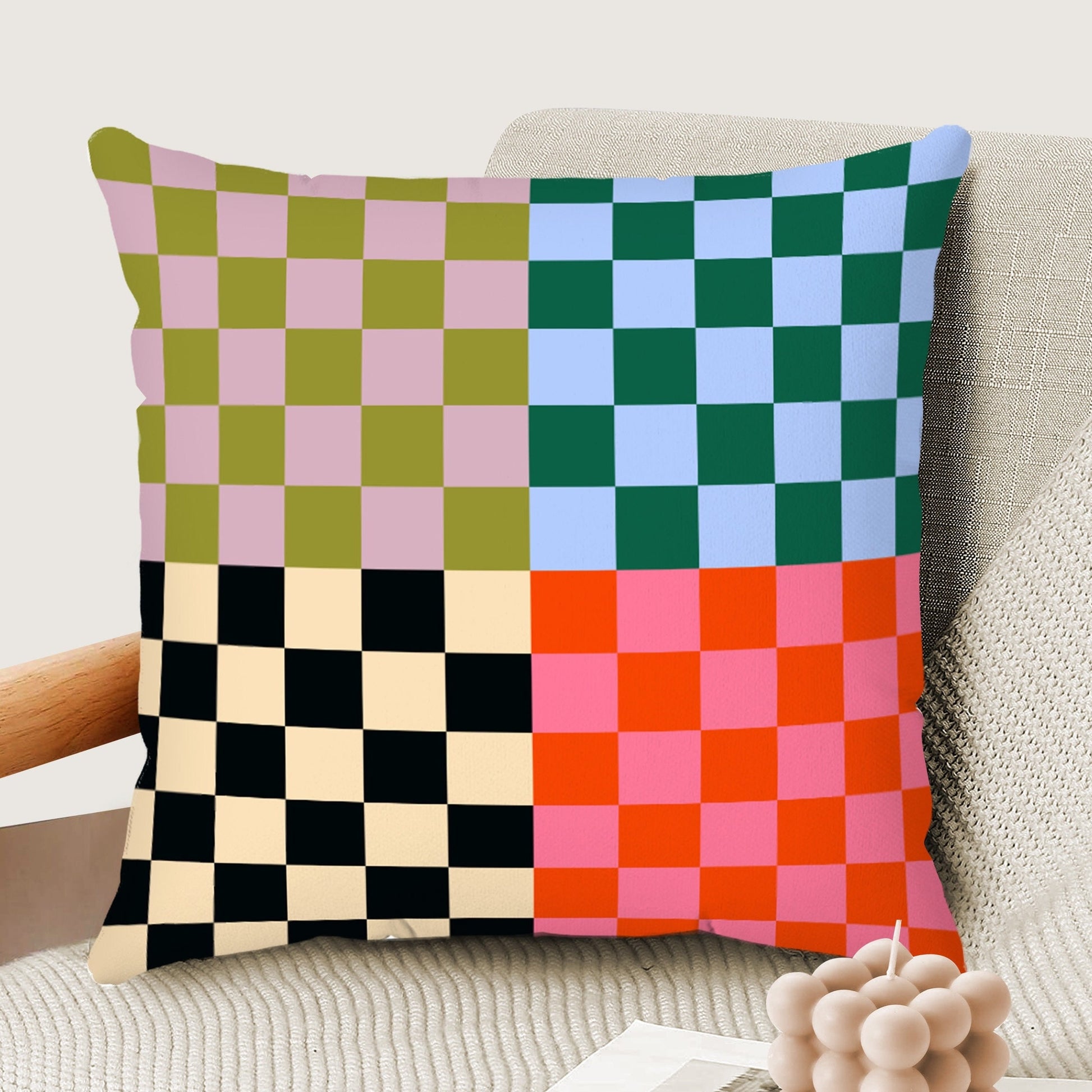 Danish Pastel Checkerboard Throw Pillow Case | FREE SHIPPING Purple Pink Aesthetic Y2K Room Decor | Colorful Pillows 18x18 20x20 16x16