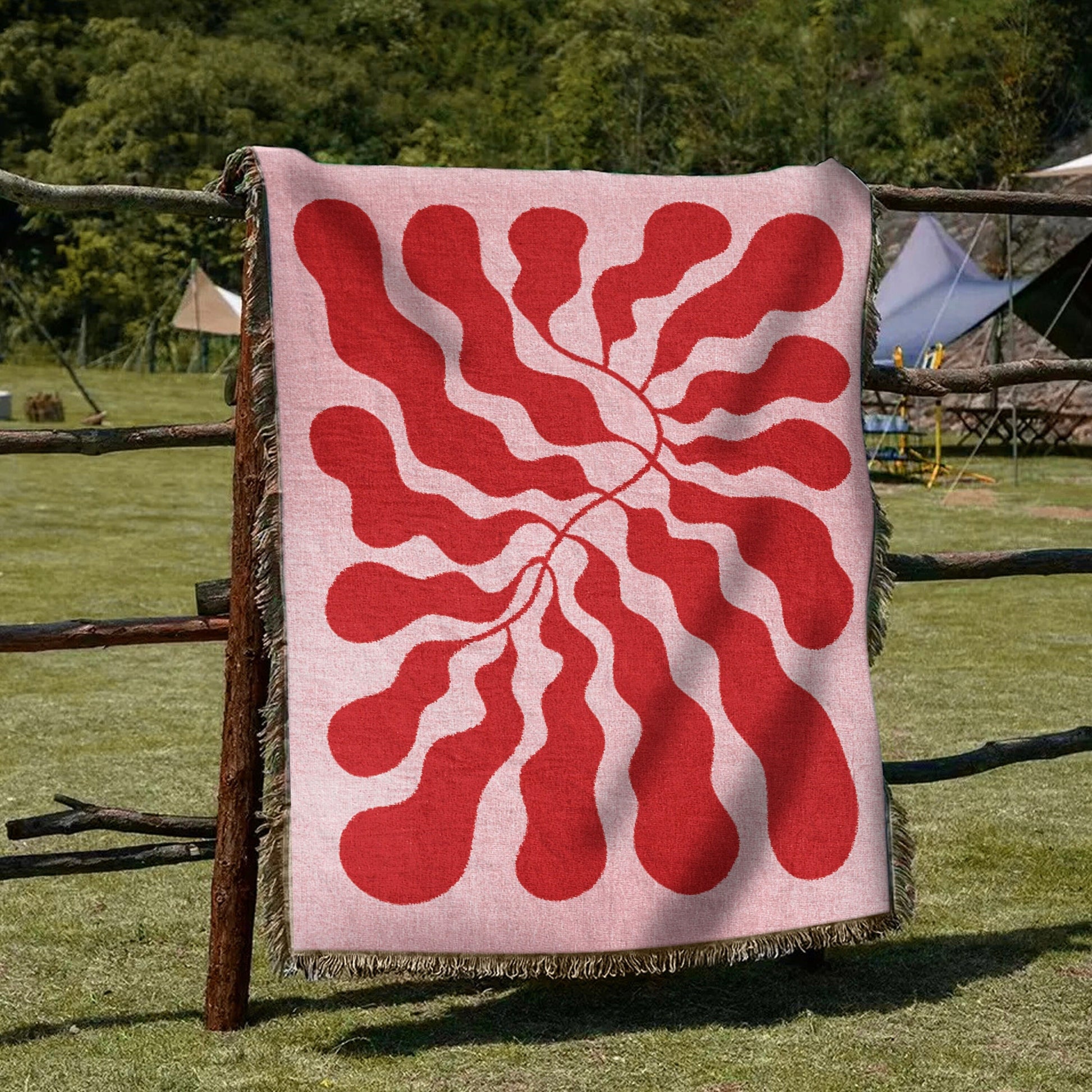 Pink Red Matisse Leaf Beach Throw Blanket | Funky Modern Tapestry Outdoor Blanket | Fringe Sofa Blanket |Picnic Travel Throw Dorm Room Decor