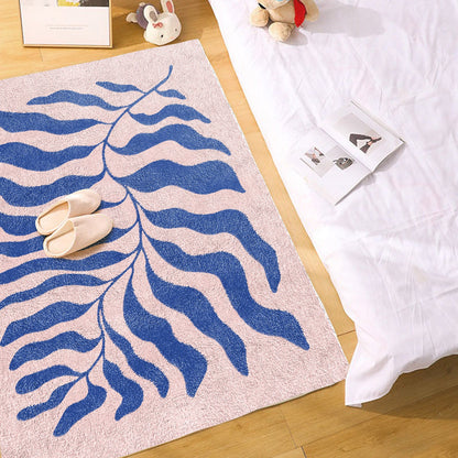 Blue Pink Matisse Leaf Carpet | Funky Retro Danish Pastel Decor Rug | Bedroom Living Room Rug Modern Y2K Rug | Plush Trendy Accent Rug