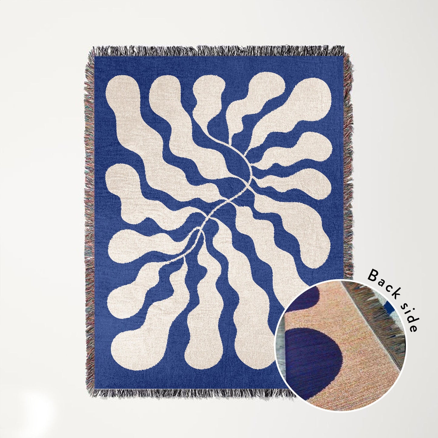 Blue Matisse Leaf Throw Blanket | Earth Tone Funky Tapestry Woven Blanket | Fringe Sofa Blankets | Picnic Blanket Throw