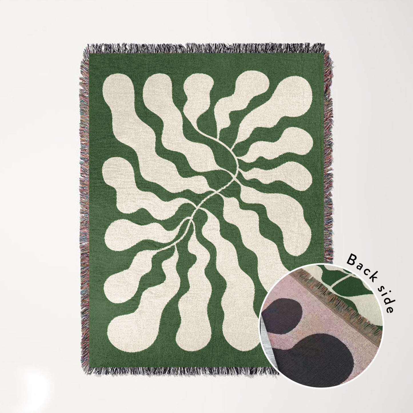 Emerald Green Matisse Leaf Throw Blanket | Funky Tapestry Woven Blanket | Fringe Sofa Blankets | Picnic Blanket Throw