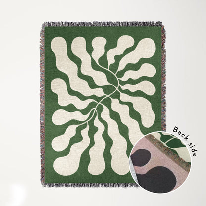 Emerald Green Matisse Leaf Throw Blanket | Funky Tapestry Woven Blanket | Fringe Sofa Blankets | Picnic Blanket Throw