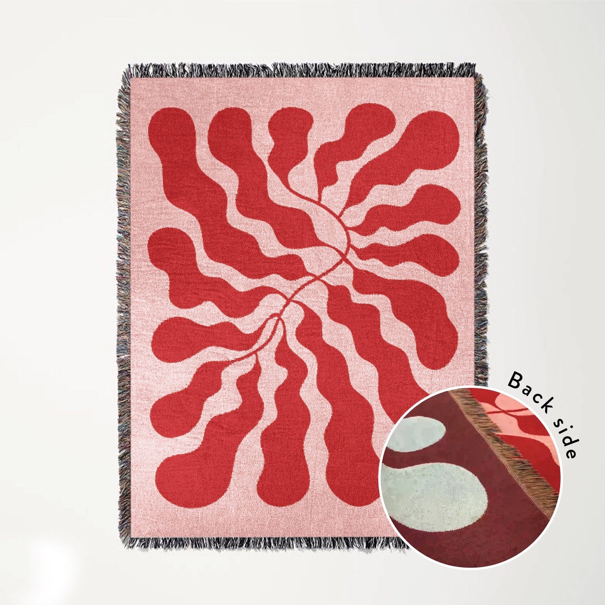 Pink Red Matisse Leaf Beach Throw Blanket | Funky Tapestry Outdoor Blanket | Fringe Sofa Blankets | Picnic Travel Throw Dorm Room Decor