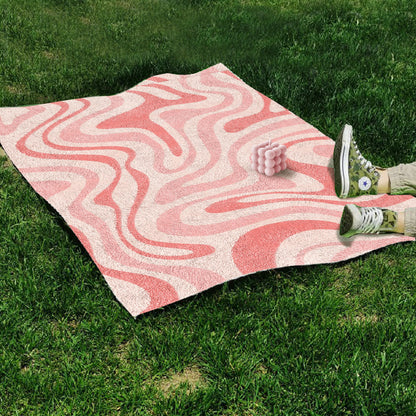 Pink Groovy Wave Retro Carpet | Funky Danish Pastel Decor Rug | Bedroom Living Room Rug Modern Y2K Rug | Plush Trendy Accent Rug