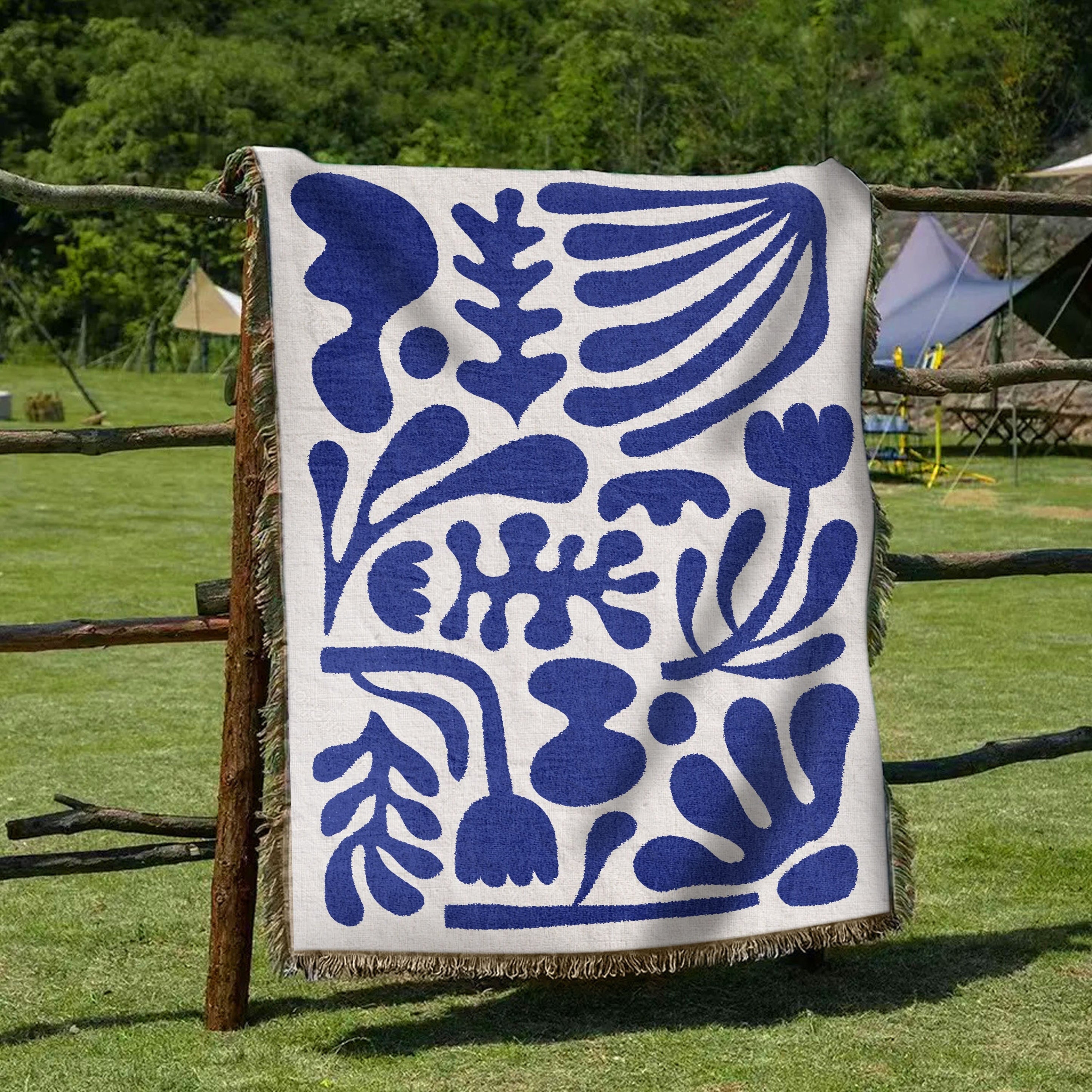 Royal Blue Funky Motifs Throw Blanket
