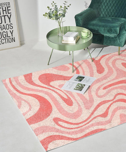 Pink Groovy Wave Retro Carpet | Funky Danish Pastel Decor Rug | Bedroom Living Room Rug Modern Y2K Rug | Plush Trendy Accent Rug