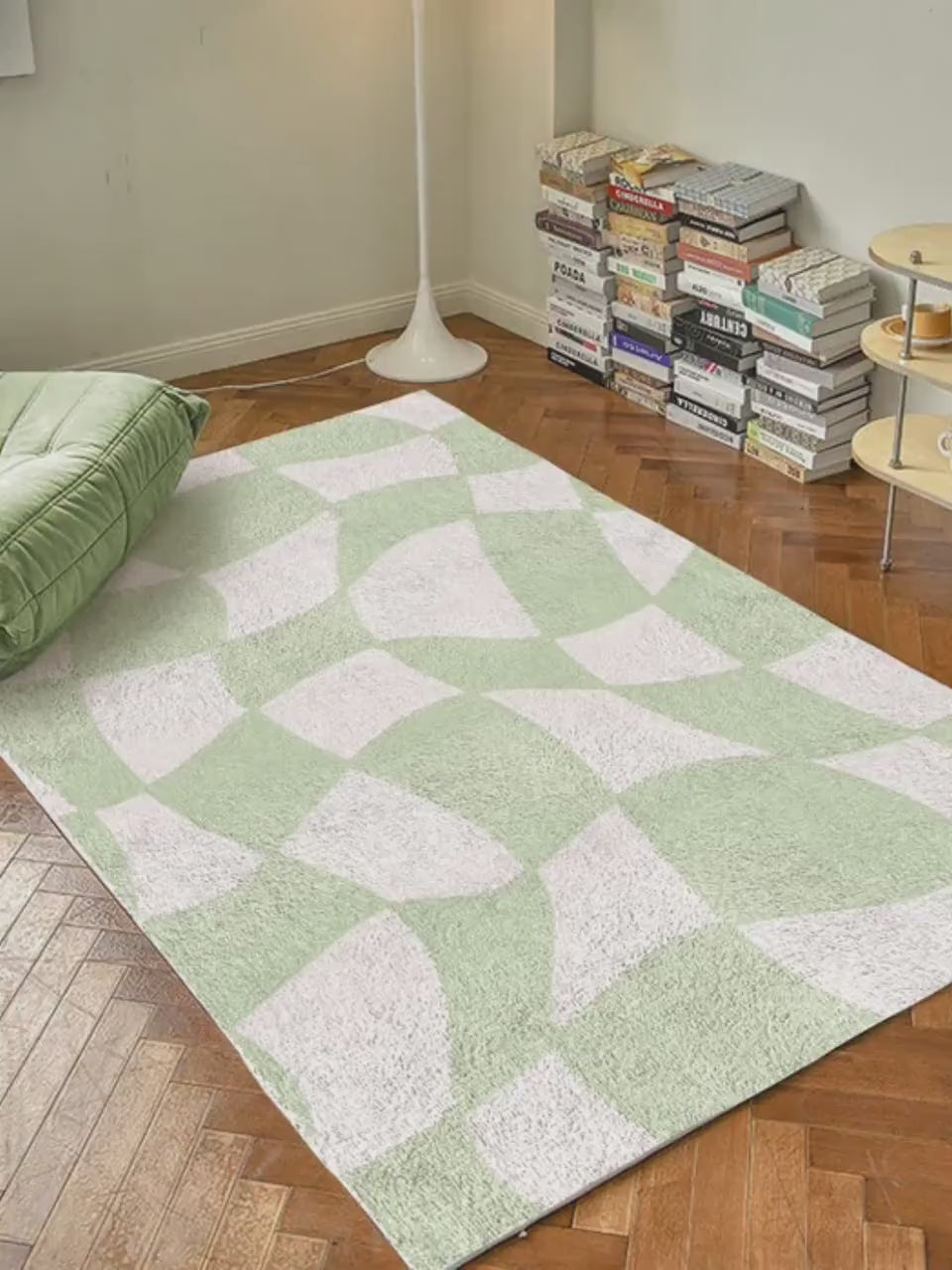 Sage Green Checkered Carpet | Funky Danish Pastel Decor Rug | Bedroom Living Room Rug Modern Y2K Rug | Plush Trendy Accent Rug | Earth Tone